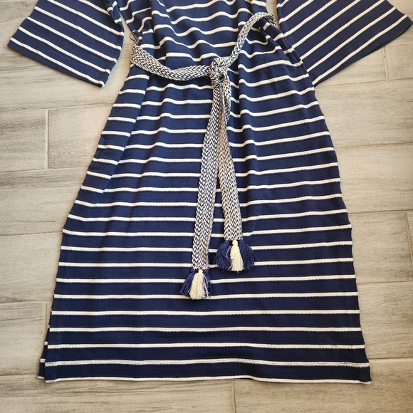 Tommy Bahama Midi Dress XL Navy Blue Cotton Sun Harbor Striped Kaftan New $200 - Picture 8 of 16